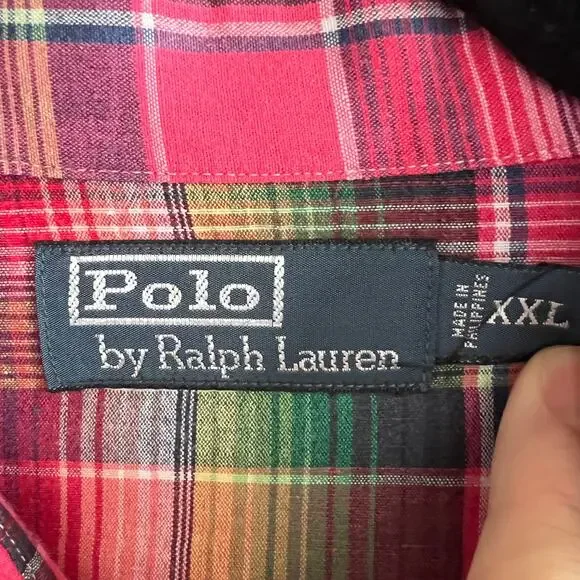 RARE VTG Polo Ralph Lauren Pink Plaid Men's Diamond Pearl Snap Shirt XXL 27x32 - Picture 4 of 6